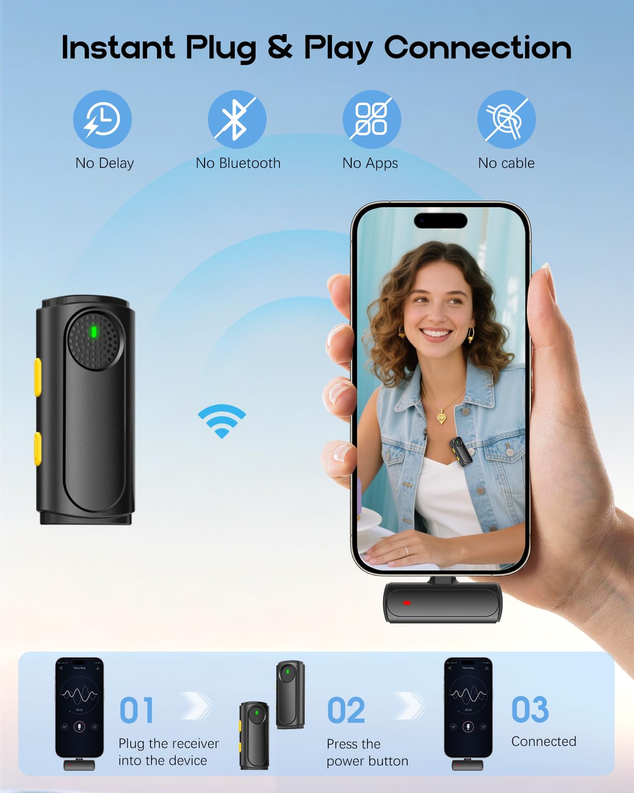 Wireless Mini Microphone for iPhone - 2 Pack Lavalier Bluetooth Microphone for Video Recording, 2 in 1 Noise Reduction Lapel Mic for Ipad, Android,Clip-on Mini Mic for Content Creators Podcast