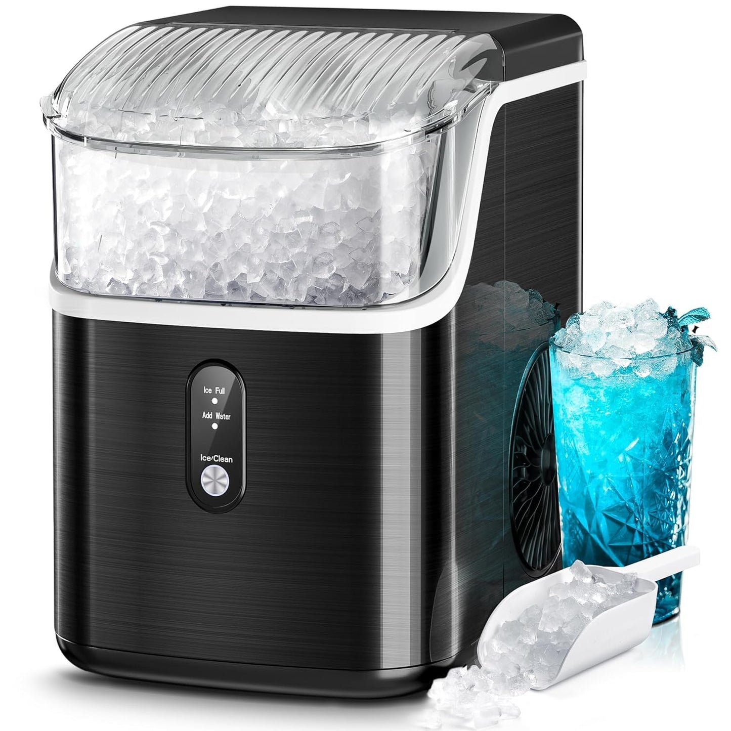 Kismile Nugget Ice Makers Countertop,Portable Ice Machine with Crushed Ice, 35lbs/Day,Self-Cleaning,One-Click Operation for Home Use(Silver)