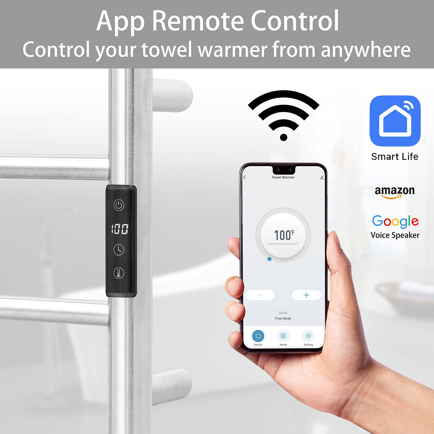 KEG Smart WiFi Towel Warmer Wall Mounted with Built-in Timer and Temperature Adjust Control, 4 Bars Electric Stainless Steel Heated Towel Racks for Bathroom Matte Black