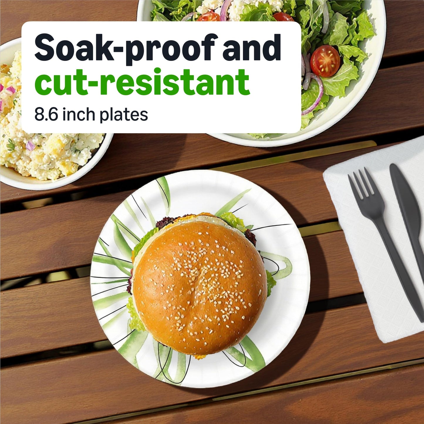 Amazon Basics Everyday Disposable Paper Plates, 8.62 Inch, Microwave-Safe, Cut Resistant, Soak-Proof, 100 Count, Packaging May Vary