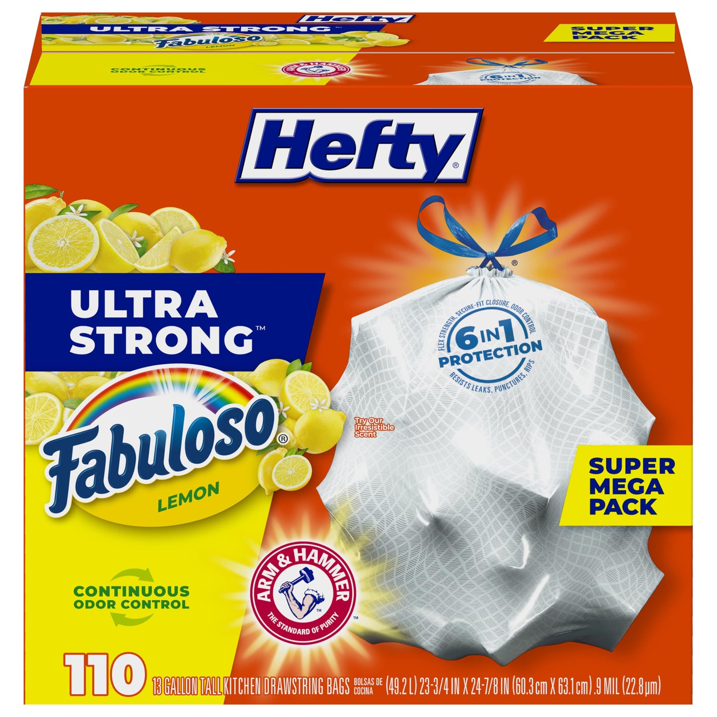 Hefty Ultra Strong Tall Kitchen Trash Bags, Citrus Twist Scent, 13 Gallon, 80 Count