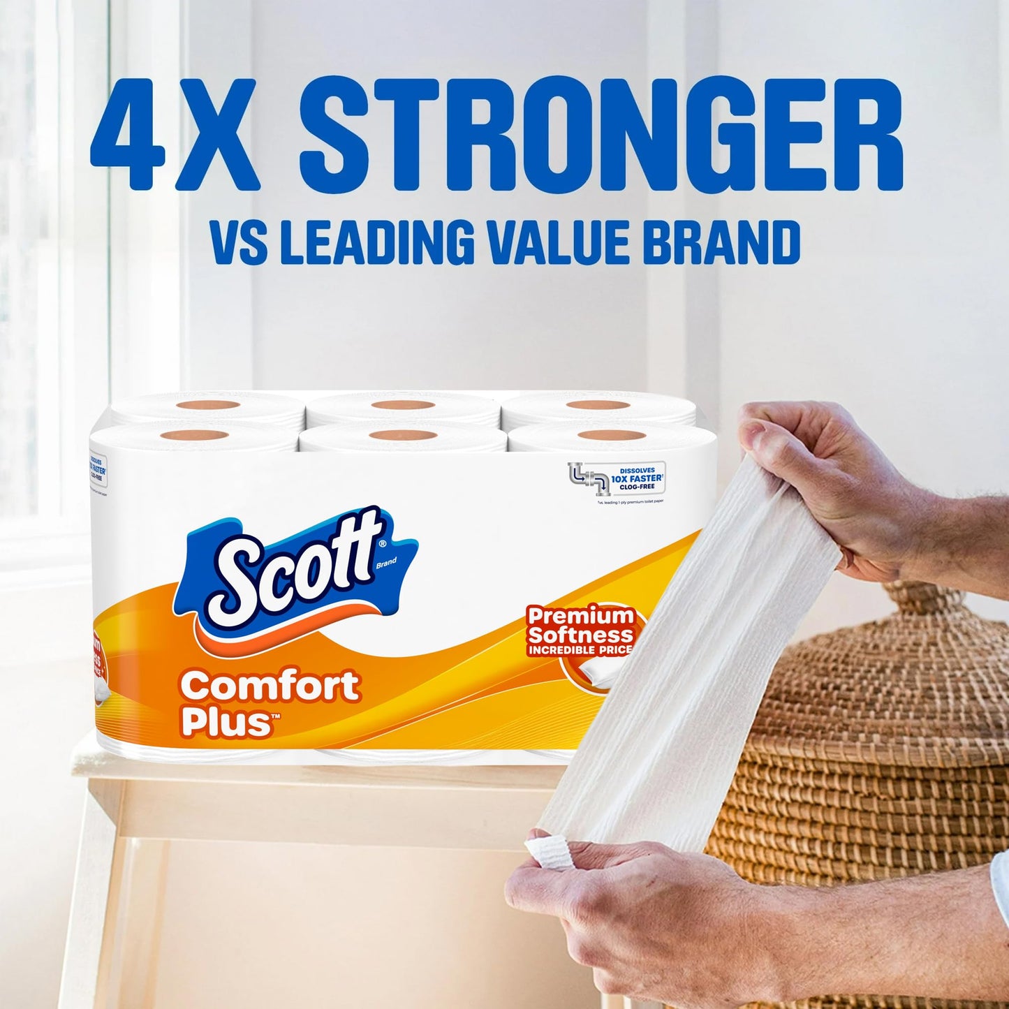 Scott ComfortPlus Toilet Paper, 48 Double Rolls, 231 Sheets per Roll, Septic-Safe, 1-Ply Toilet Tissue