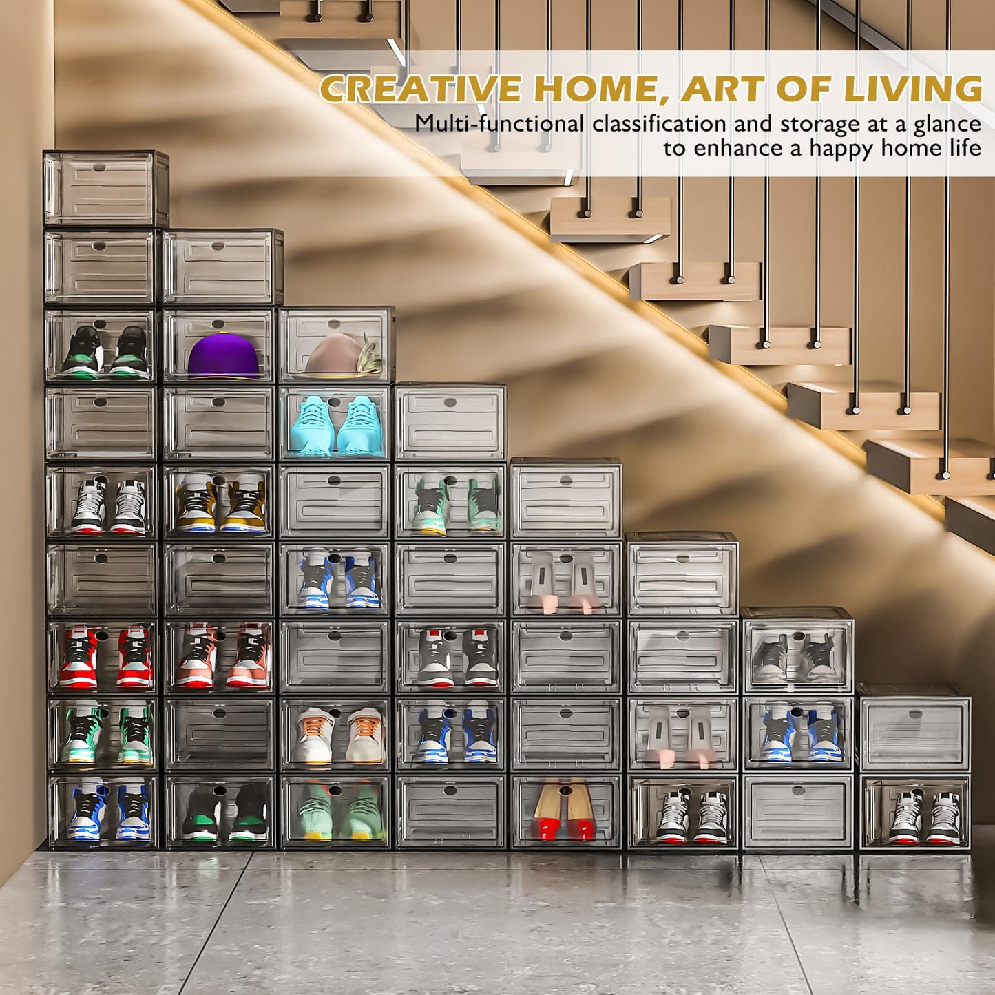 Thickened Clear Shoe Storage Organizer with Magnetic Door, Sturdy Stackable Shoe Boxes for Closet, Collapsible Space-Saving Shoe Rack for Sneakers & Boots, Plastic Shoe Cabinet Box Set, 6 Pack, White