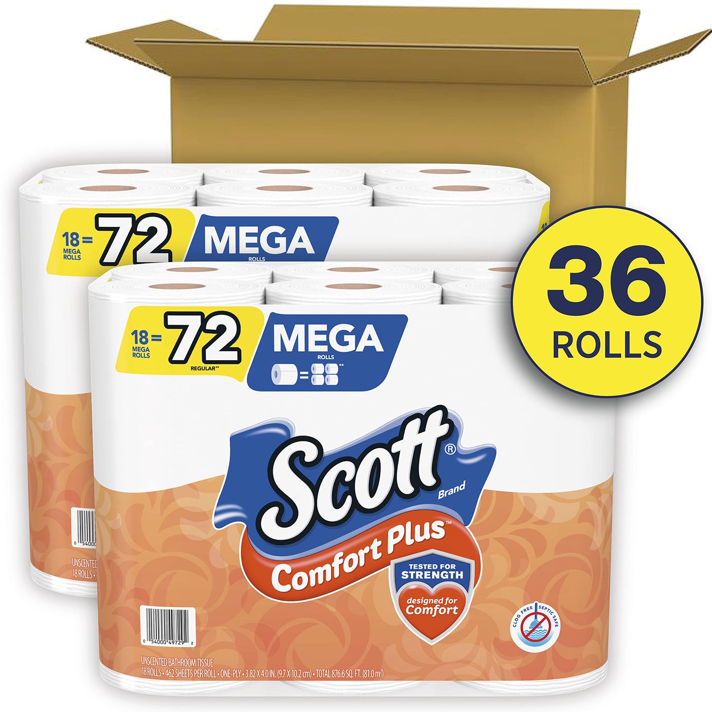 Scott ComfortPlus Toilet Paper, 48 Double Rolls, 231 Sheets per Roll, Septic-Safe, 1-Ply Toilet Tissue