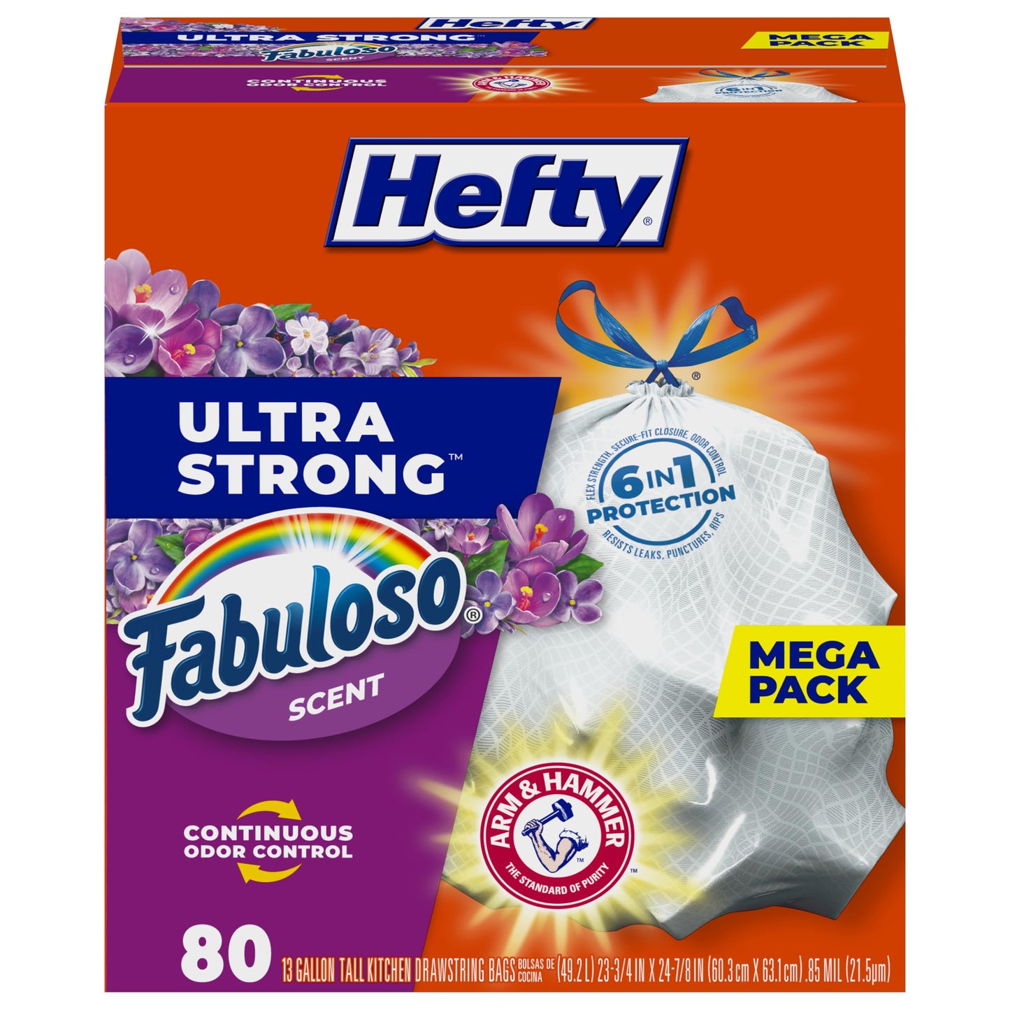 Hefty Ultra Strong Tall Kitchen Trash Bags, Citrus Twist Scent, 13 Gallon, 80 Count