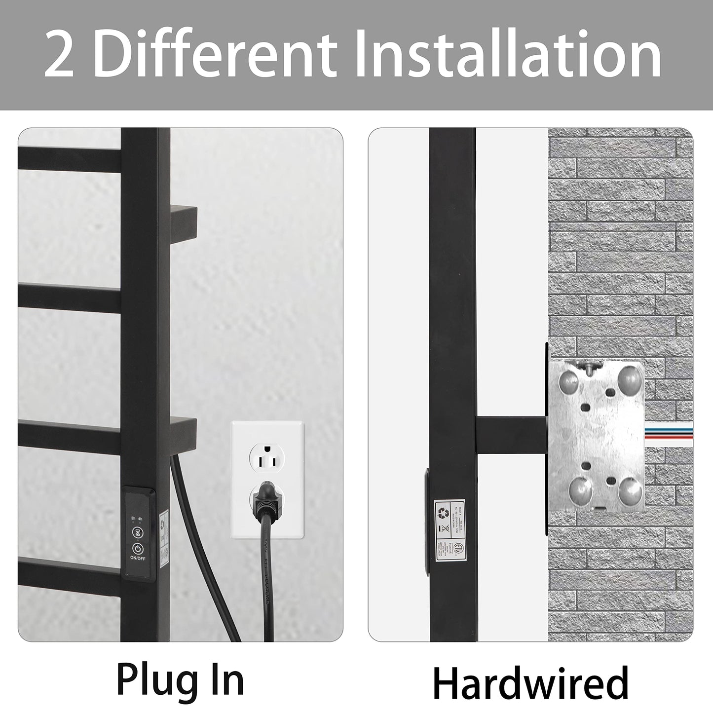 KEG Smart WiFi Towel Warmer Wall Mounted with Built-in Timer and Temperature Adjust Control, 4 Bars Electric Stainless Steel Heated Towel Racks for Bathroom Matte Black