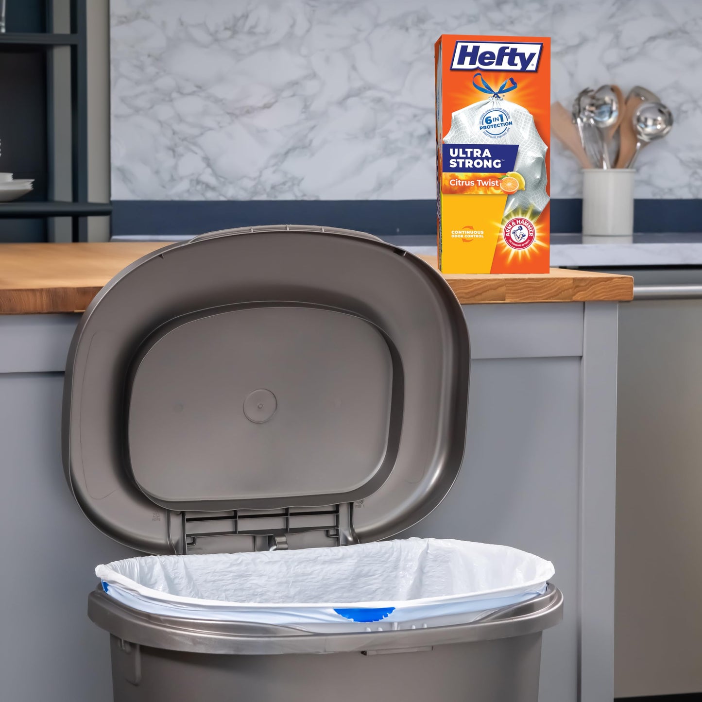 Hefty Ultra Strong Tall Kitchen Trash Bags, Citrus Twist Scent, 13 Gallon, 80 Count