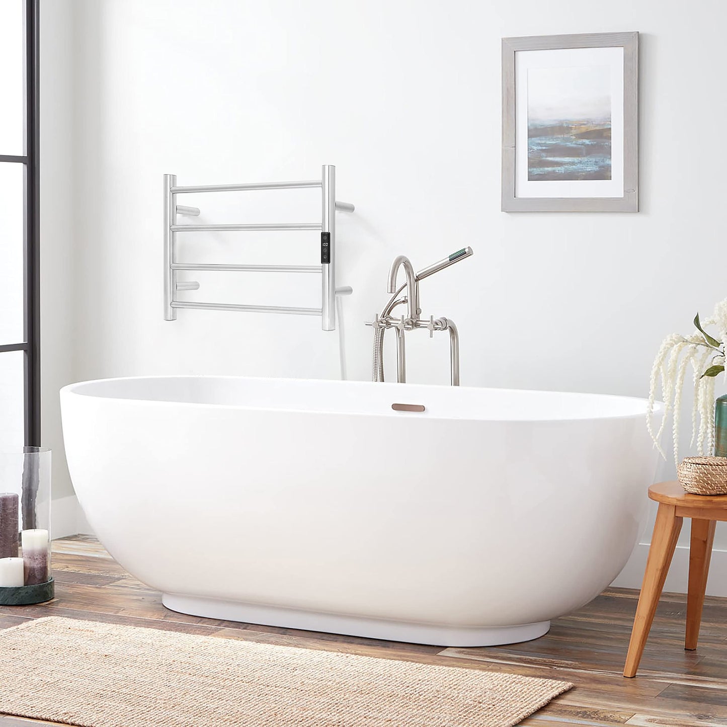 KEG Smart WiFi Towel Warmer Wall Mounted with Built-in Timer and Temperature Adjust Control, 4 Bars Electric Stainless Steel Heated Towel Racks for Bathroom Matte Black