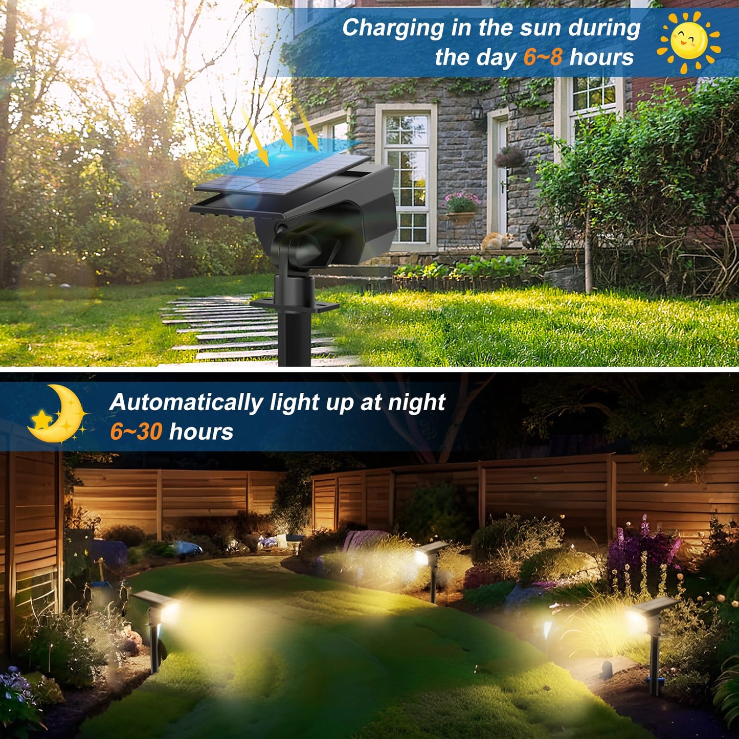Solar Spot Lights Outdoor Waterproof IP65, 12 Pack Landscape Spotlights with 46 LEDs, 3 Modes Auto On/Off Solar Powered Flood Lights for Outside Pathway, Yard, Garden, Walkway (Warm White)