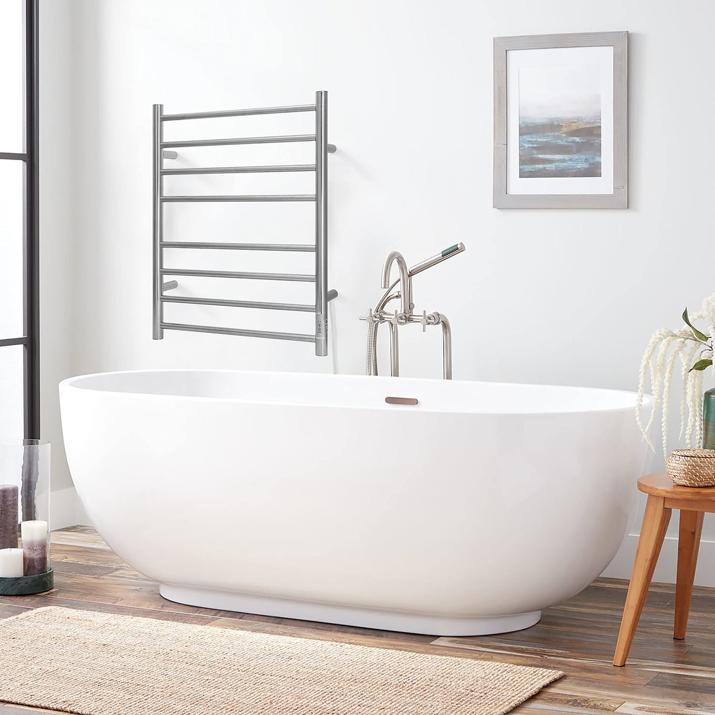 KEG Smart WiFi Towel Warmer Wall Mounted with Built-in Timer and Temperature Adjust Control, 4 Bars Electric Stainless Steel Heated Towel Racks for Bathroom Matte Black