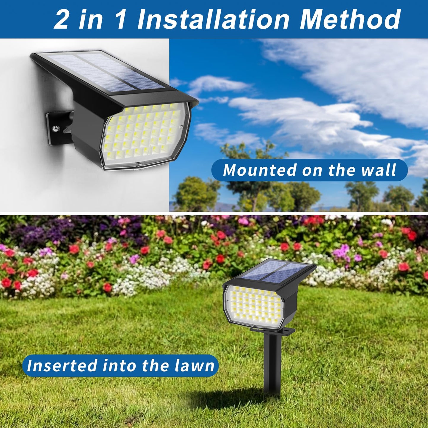 Solar Spot Lights Outdoor Waterproof IP65, 12 Pack Landscape Spotlights with 46 LEDs, 3 Modes Auto On/Off Solar Powered Flood Lights for Outside Pathway, Yard, Garden, Walkway (Warm White)