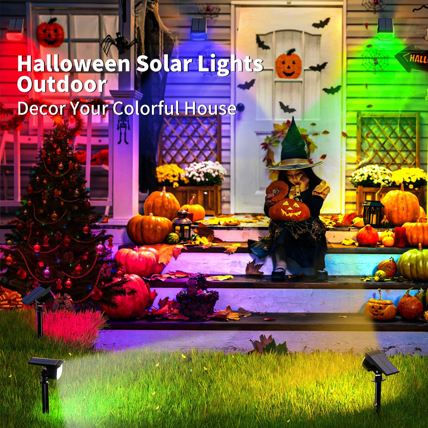 Solar Spot Lights Outdoor Waterproof IP65, 12 Pack Landscape Spotlights with 46 LEDs, 3 Modes Auto On/Off Solar Powered Flood Lights for Outside Pathway, Yard, Garden, Walkway (Warm White)