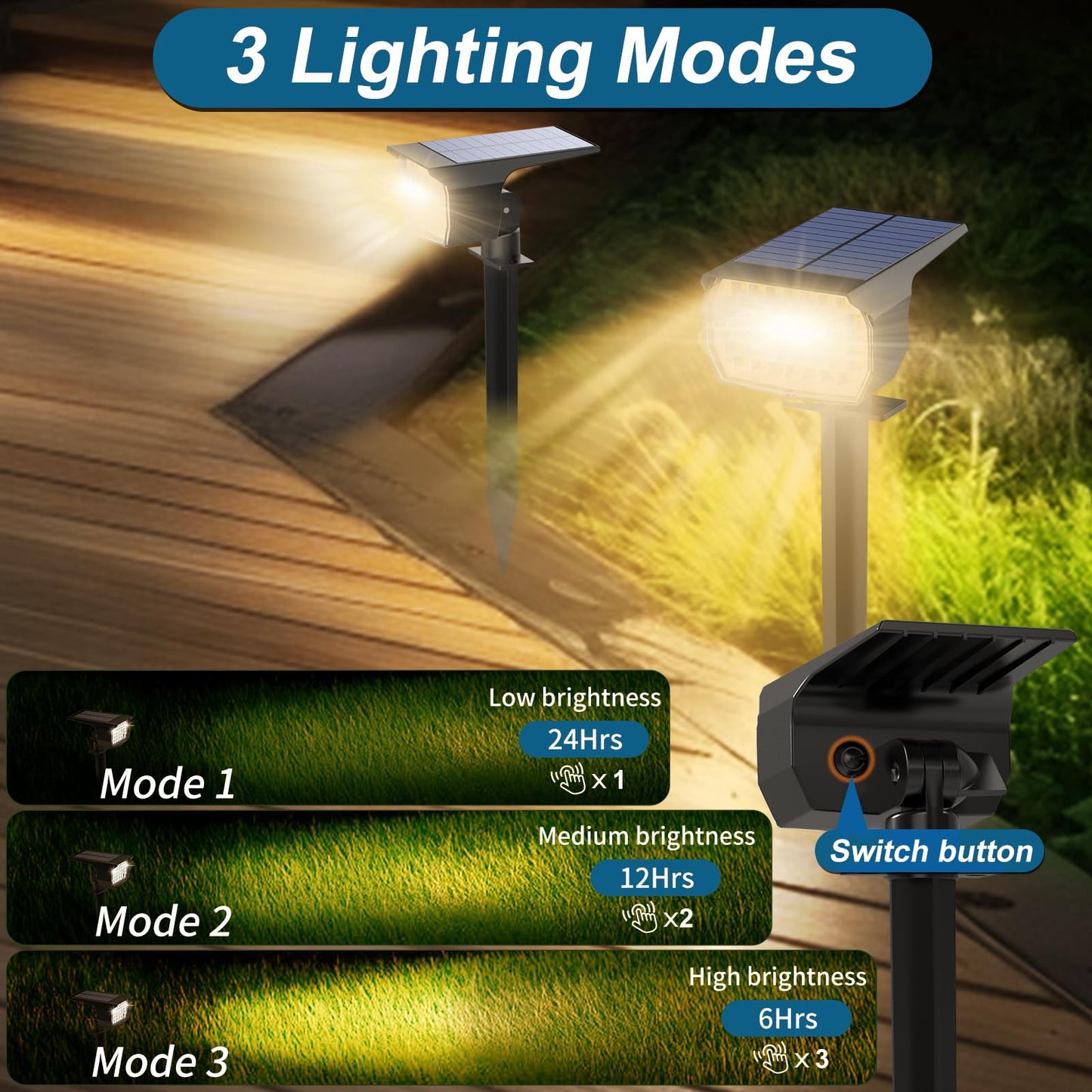 Solar Spot Lights Outdoor Waterproof IP65, 12 Pack Landscape Spotlights with 46 LEDs, 3 Modes Auto On/Off Solar Powered Flood Lights for Outside Pathway, Yard, Garden, Walkway (Warm White)
