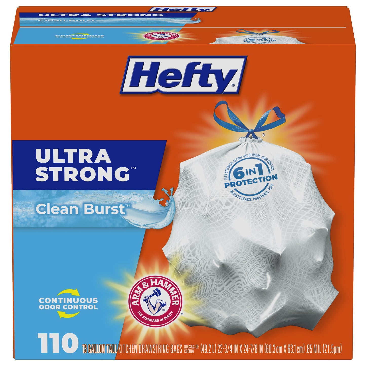 Hefty Ultra Strong Tall Kitchen Trash Bags, Citrus Twist Scent, 13 Gallon, 80 Count
