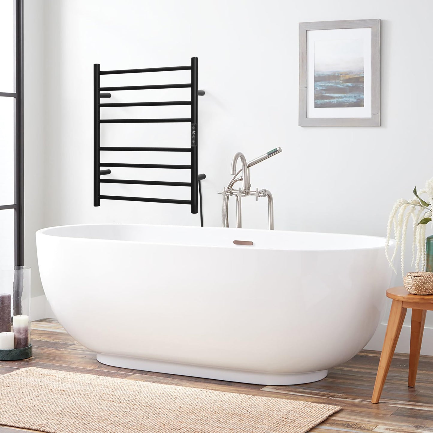 KEG Smart WiFi Towel Warmer Wall Mounted with Built-in Timer and Temperature Adjust Control, 4 Bars Electric Stainless Steel Heated Towel Racks for Bathroom Matte Black