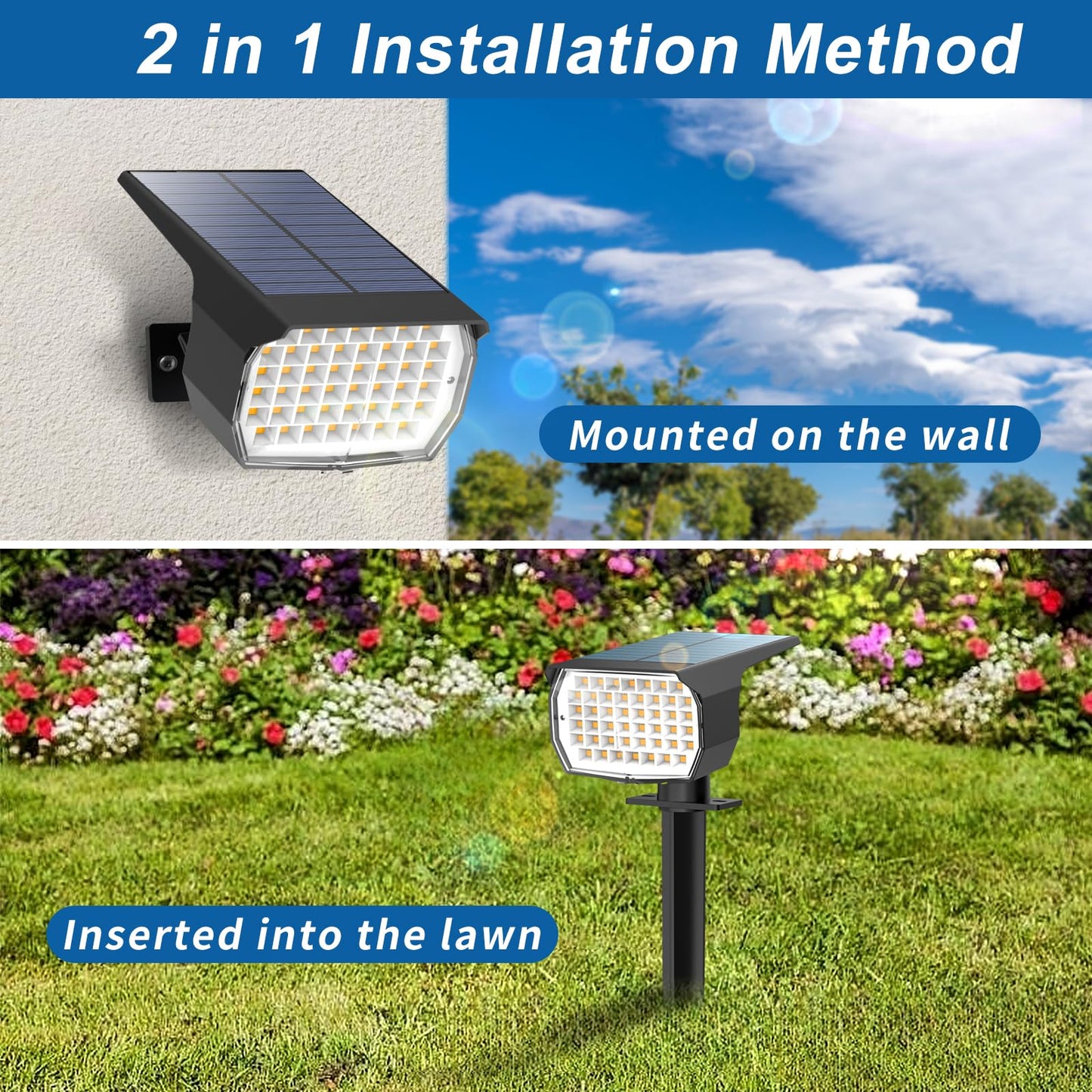 Solar Spot Lights Outdoor Waterproof IP65, 12 Pack Landscape Spotlights with 46 LEDs, 3 Modes Auto On/Off Solar Powered Flood Lights for Outside Pathway, Yard, Garden, Walkway (Warm White)