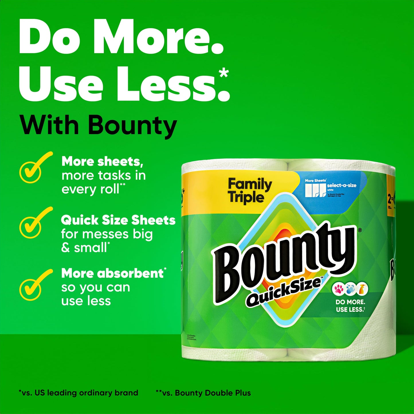 Bounty Quick-Size Paper Towels, White, 12 Family Triple = 40 Regular Rolls