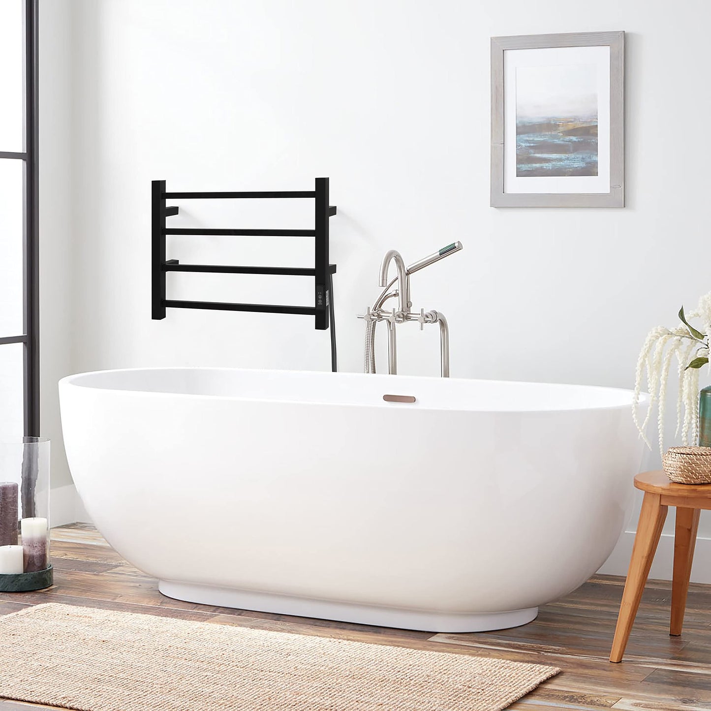 KEG Smart WiFi Towel Warmer Wall Mounted with Built-in Timer and Temperature Adjust Control, 4 Bars Electric Stainless Steel Heated Towel Racks for Bathroom Matte Black