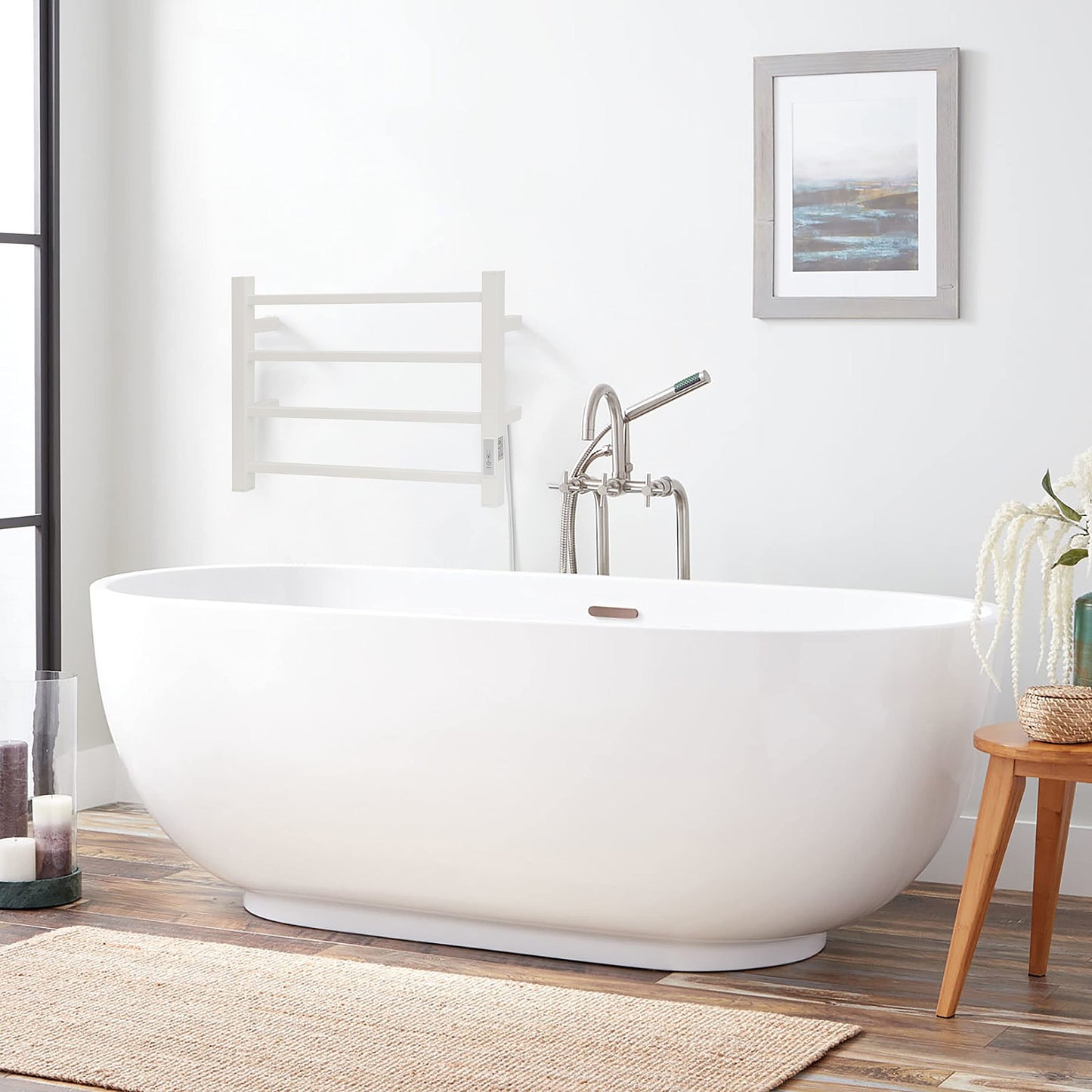 KEG Smart WiFi Towel Warmer Wall Mounted with Built-in Timer and Temperature Adjust Control, 4 Bars Electric Stainless Steel Heated Towel Racks for Bathroom Matte Black