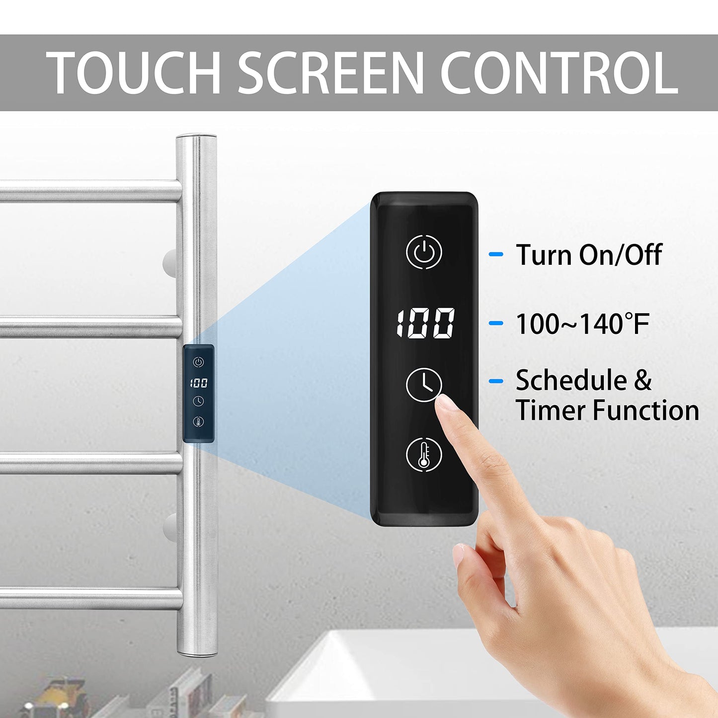 KEG Smart WiFi Towel Warmer Wall Mounted with Built-in Timer and Temperature Adjust Control, 4 Bars Electric Stainless Steel Heated Towel Racks for Bathroom Matte Black