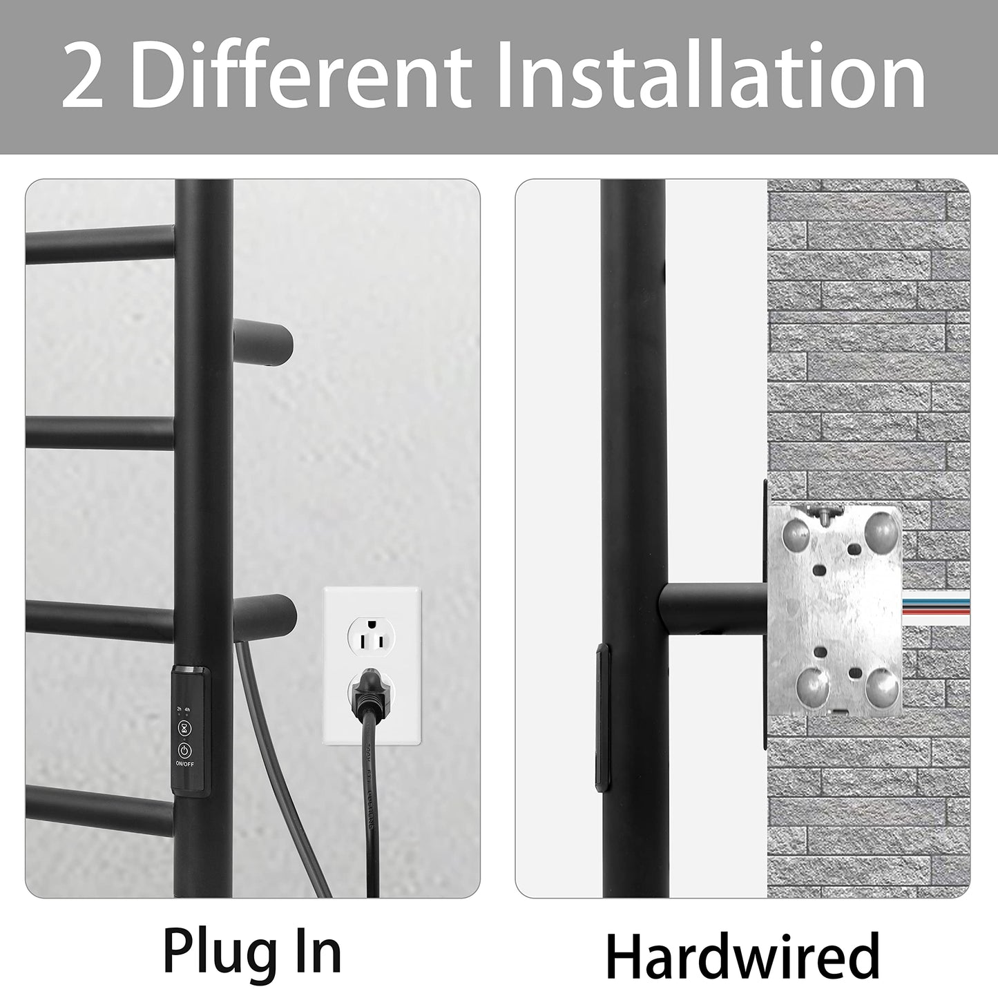 KEG Smart WiFi Towel Warmer Wall Mounted with Built-in Timer and Temperature Adjust Control, 4 Bars Electric Stainless Steel Heated Towel Racks for Bathroom Matte Black