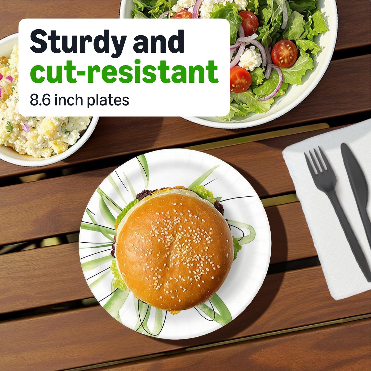 Amazon Basics Everyday Disposable Paper Plates, 8.62 Inch, Microwave-Safe, Cut Resistant, Soak-Proof, 100 Count, Packaging May Vary