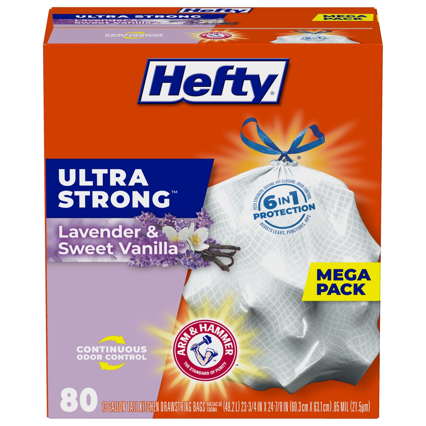 Hefty Ultra Strong Tall Kitchen Trash Bags, Citrus Twist Scent, 13 Gallon, 80 Count