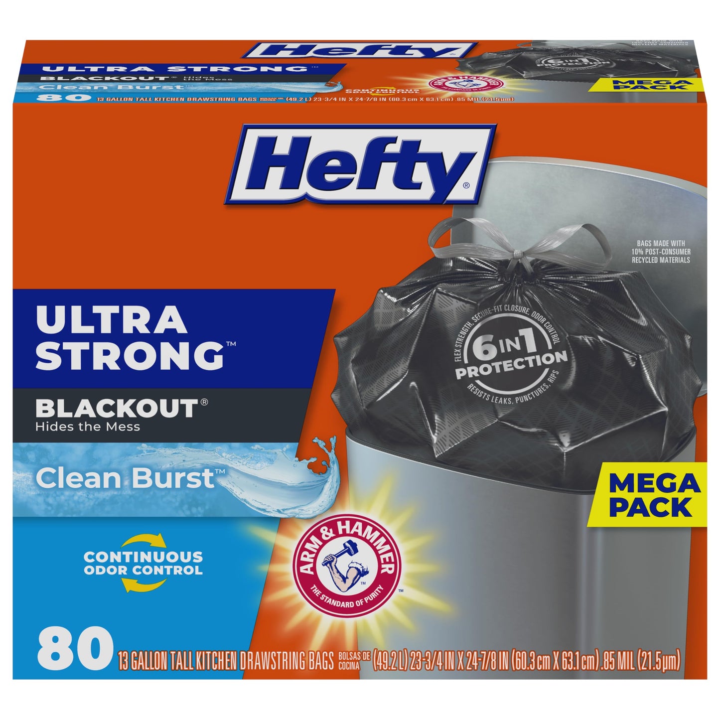 Hefty Ultra Strong Tall Kitchen Trash Bags, Citrus Twist Scent, 13 Gallon, 80 Count