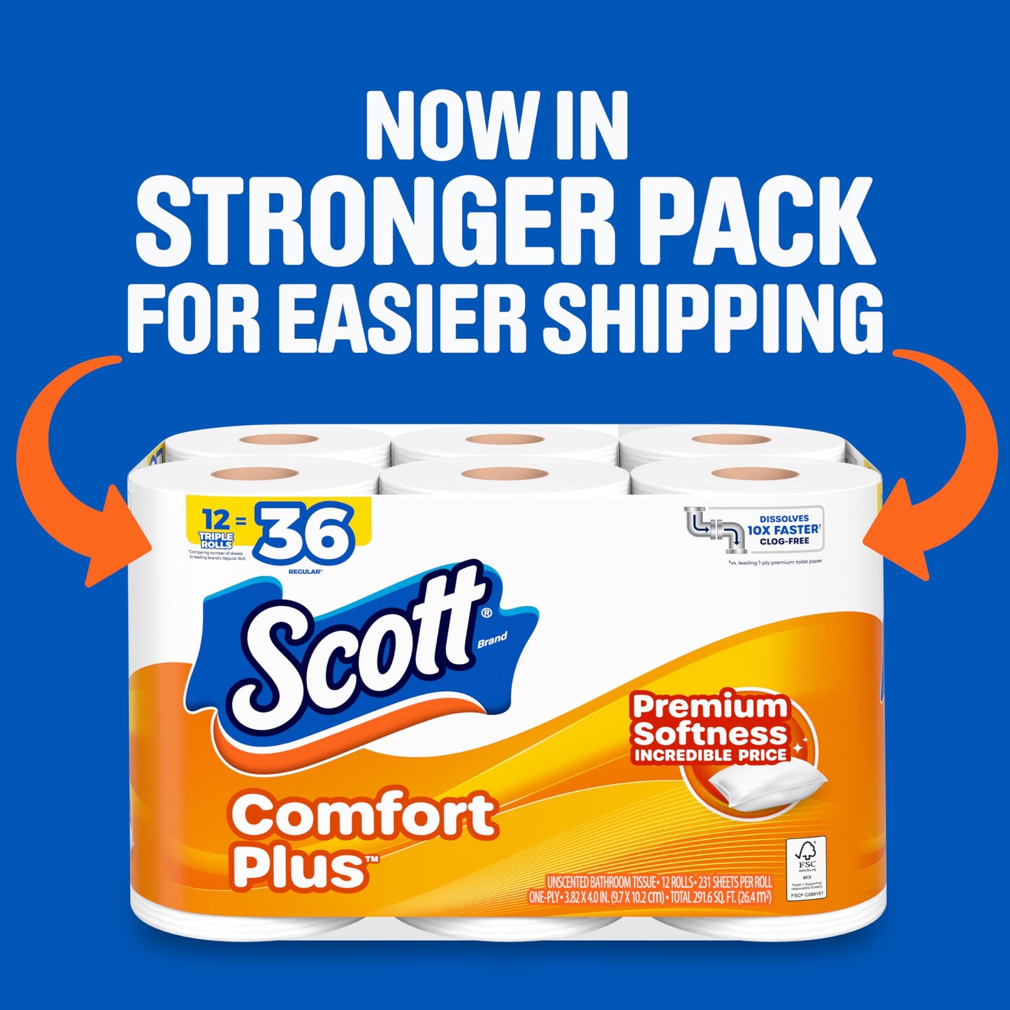Scott ComfortPlus Toilet Paper, 48 Double Rolls, 231 Sheets per Roll, Septic-Safe, 1-Ply Toilet Tissue