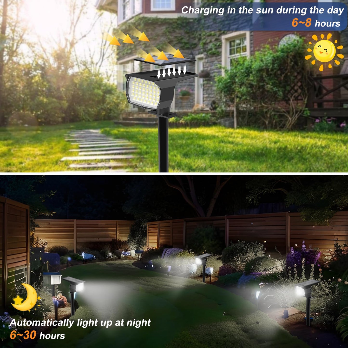 Solar Spot Lights Outdoor Waterproof IP65, 12 Pack Landscape Spotlights with 46 LEDs, 3 Modes Auto On/Off Solar Powered Flood Lights for Outside Pathway, Yard, Garden, Walkway (Warm White)