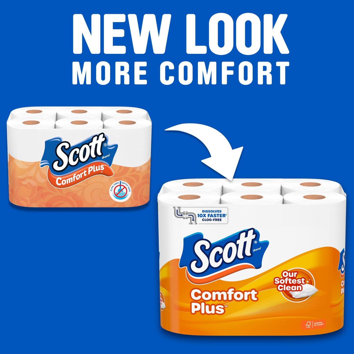 Scott ComfortPlus Toilet Paper, 48 Double Rolls, 231 Sheets per Roll, Septic-Safe, 1-Ply Toilet Tissue