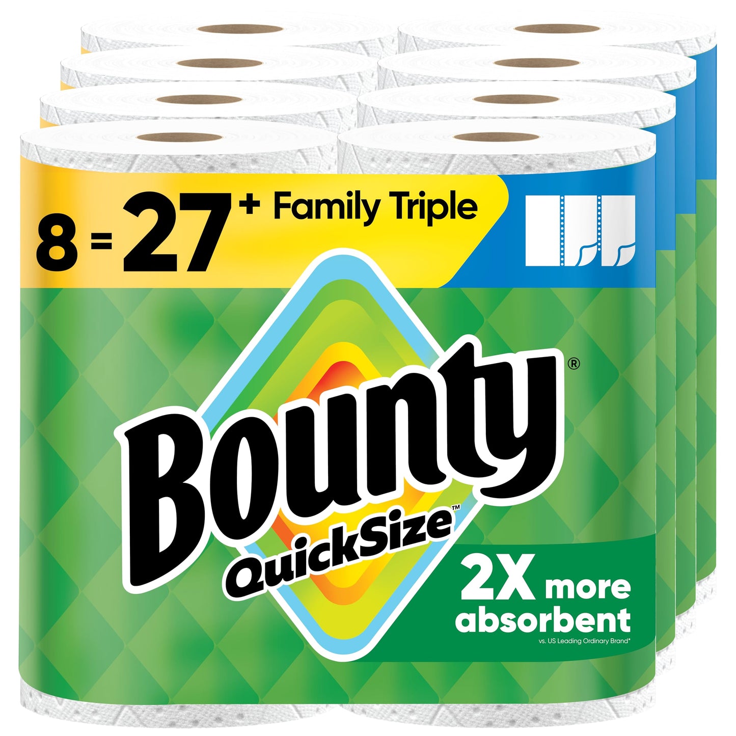 Bounty Quick-Size Paper Towels, White, 12 Family Triple = 40 Regular Rolls