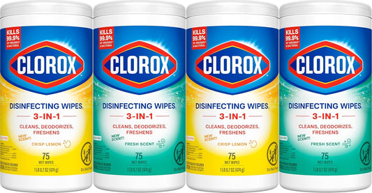 Clorox Disinfecting Cleaning Wipes Variety Pack, 75 Count Each, Pack of 4 (Package May Vary)