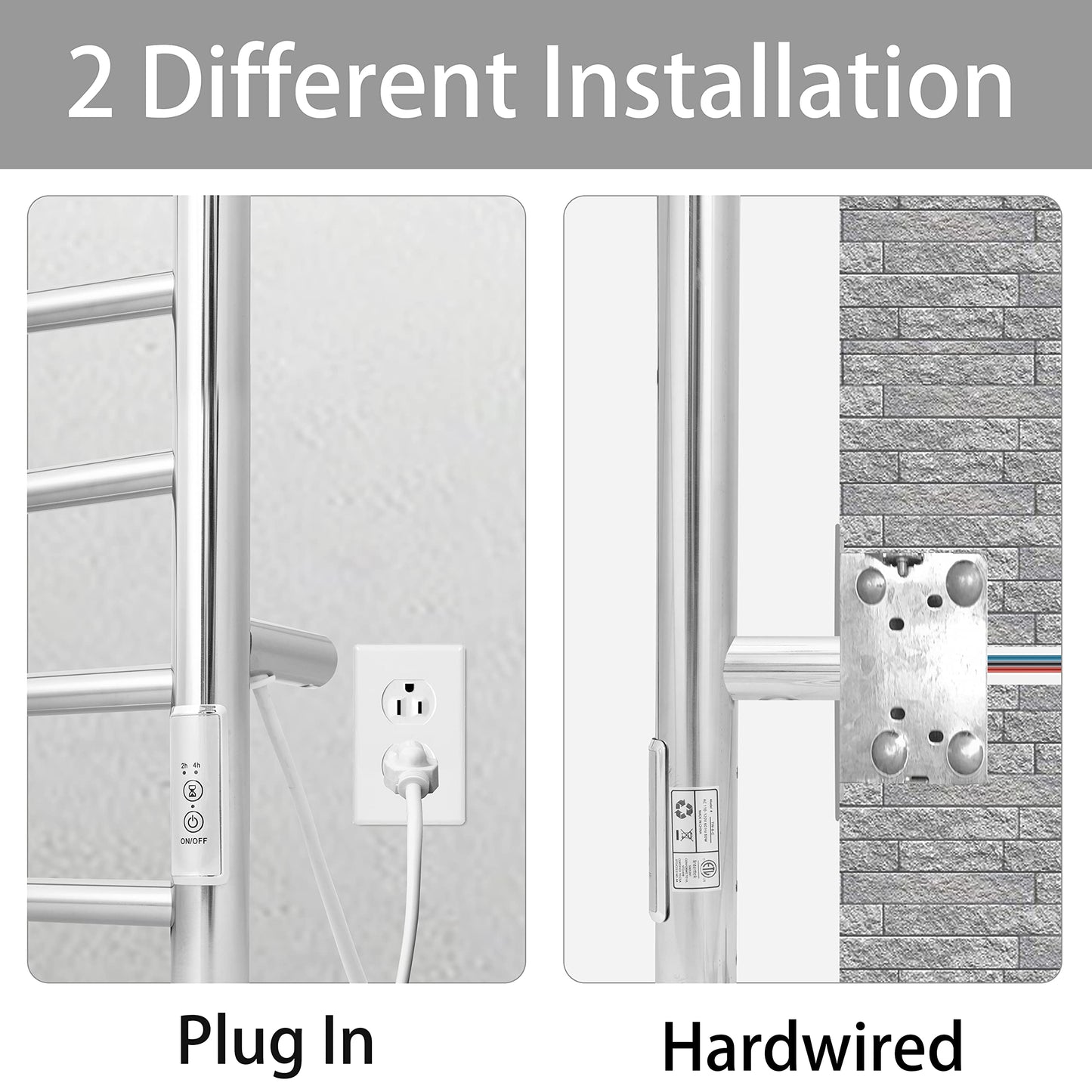 KEG Smart WiFi Towel Warmer Wall Mounted with Built-in Timer and Temperature Adjust Control, 4 Bars Electric Stainless Steel Heated Towel Racks for Bathroom Matte Black