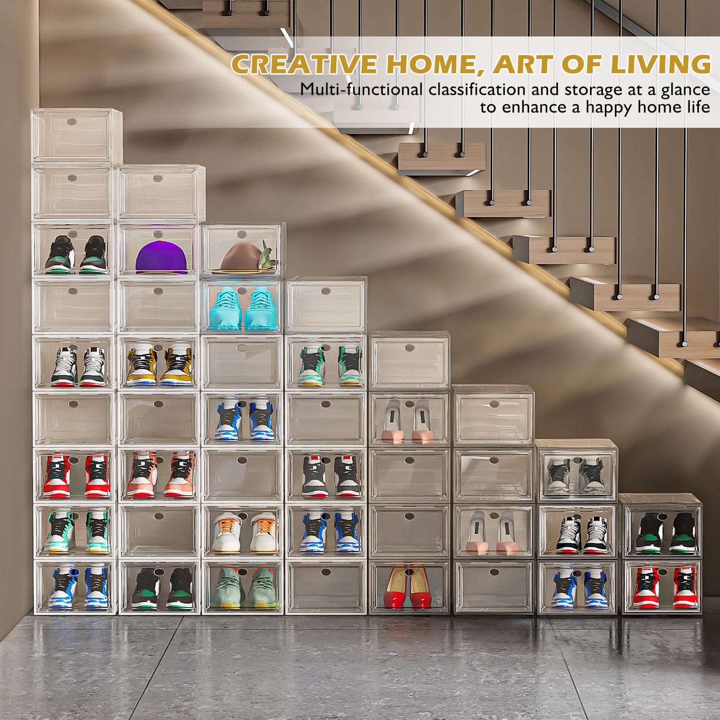 Thickened Clear Shoe Storage Organizer with Magnetic Door, Sturdy Stackable Shoe Boxes for Closet, Collapsible Space-Saving Shoe Rack for Sneakers & Boots, Plastic Shoe Cabinet Box Set, 6 Pack, White