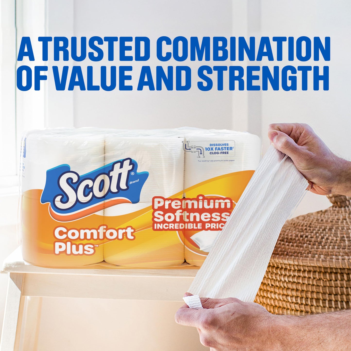 Scott ComfortPlus Toilet Paper, 48 Double Rolls, 231 Sheets per Roll, Septic-Safe, 1-Ply Toilet Tissue