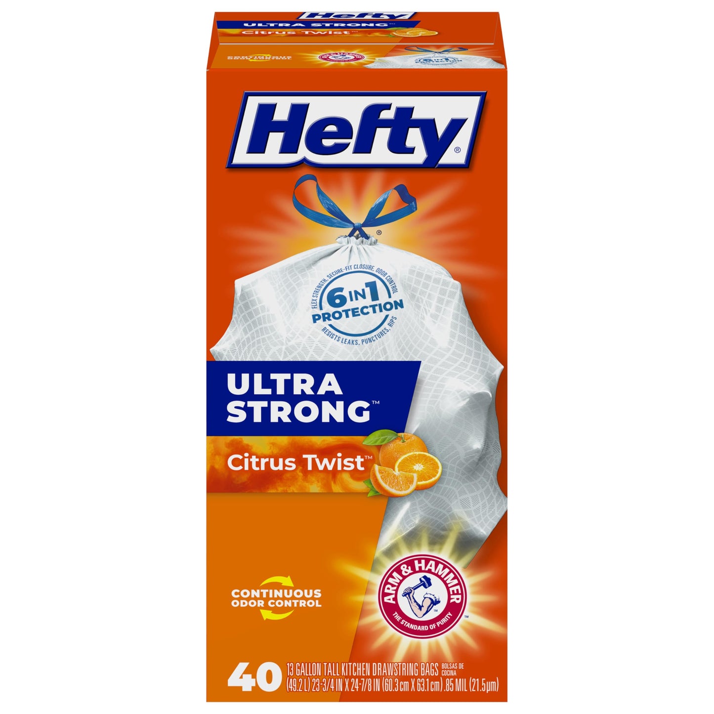 Hefty Ultra Strong Tall Kitchen Trash Bags, Citrus Twist Scent, 13 Gallon, 80 Count