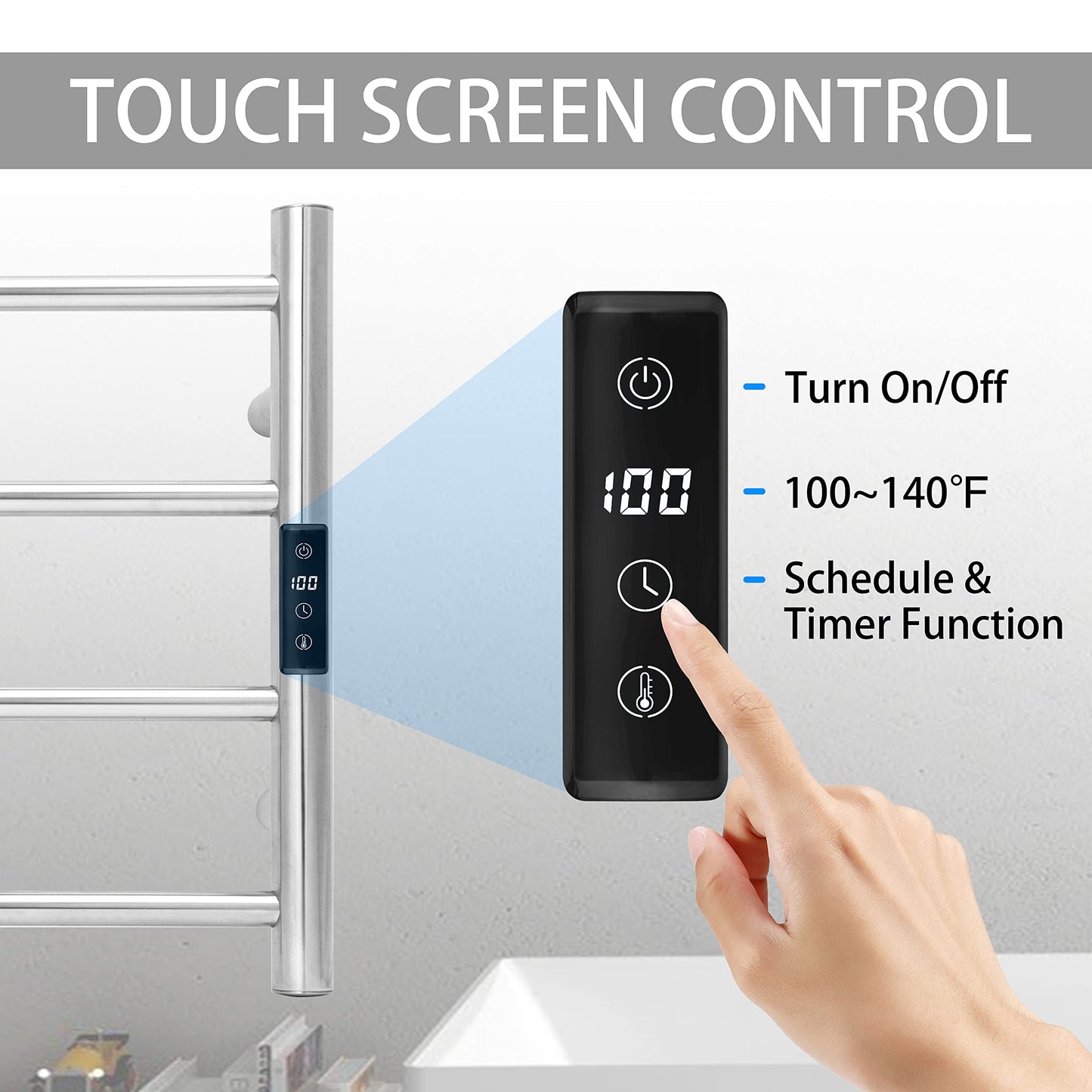 KEG Smart WiFi Towel Warmer Wall Mounted with Built-in Timer and Temperature Adjust Control, 4 Bars Electric Stainless Steel Heated Towel Racks for Bathroom Matte Black