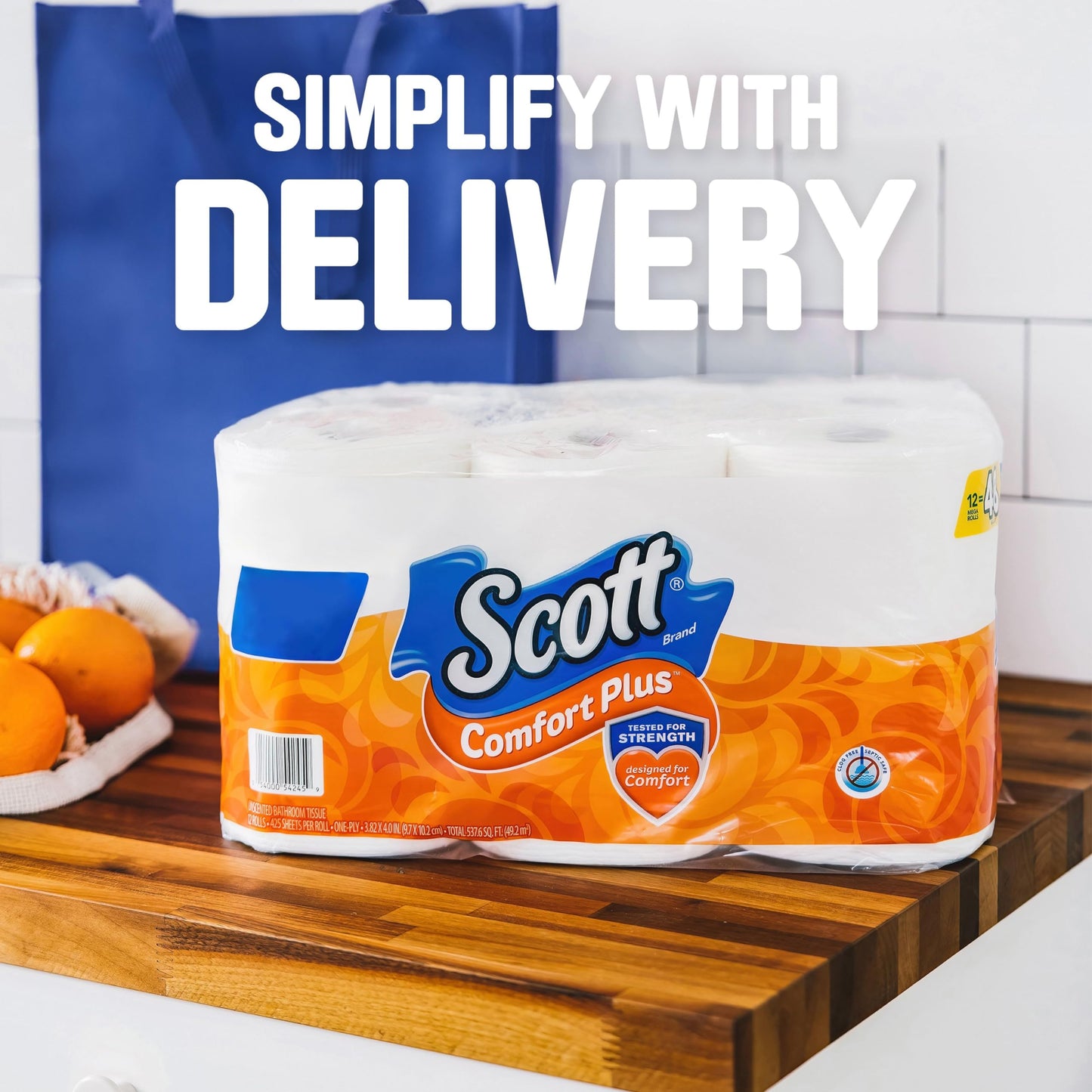 Scott ComfortPlus Toilet Paper, 48 Double Rolls, 231 Sheets per Roll, Septic-Safe, 1-Ply Toilet Tissue