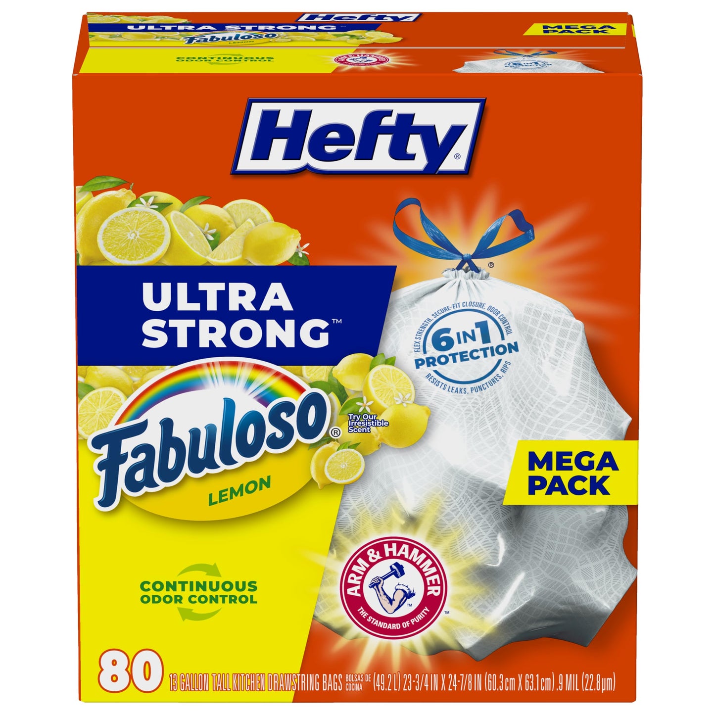 Hefty Ultra Strong Tall Kitchen Trash Bags, Citrus Twist Scent, 13 Gallon, 80 Count
