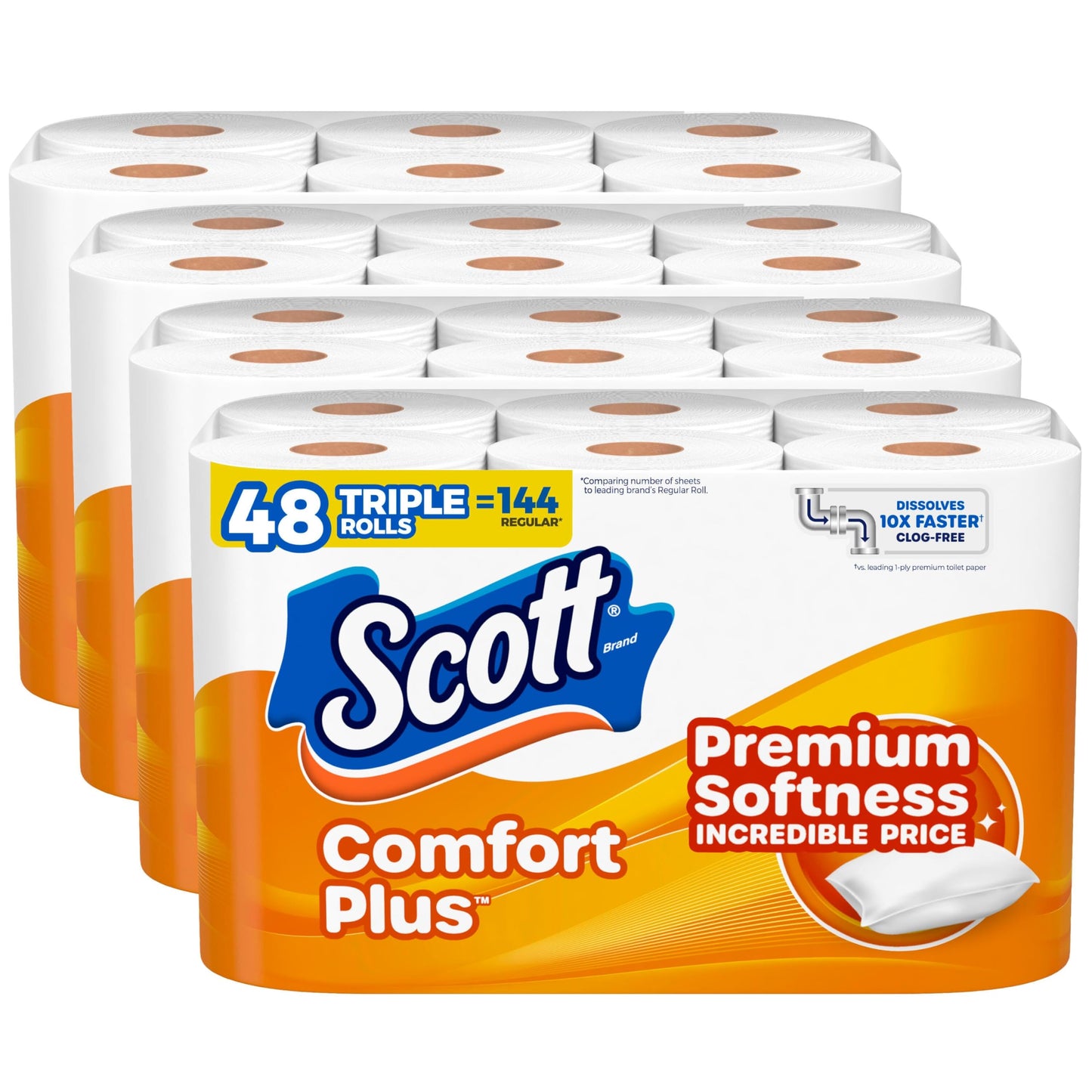Scott ComfortPlus Toilet Paper, 48 Double Rolls, 231 Sheets per Roll, Septic-Safe, 1-Ply Toilet Tissue