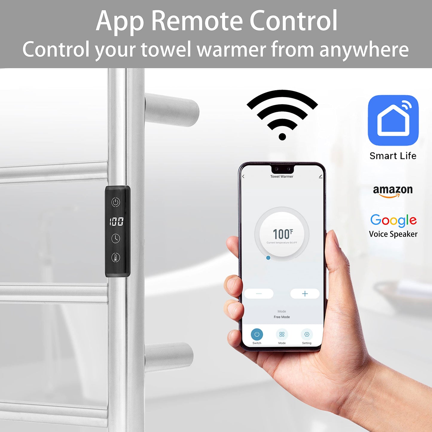 KEG Smart WiFi Towel Warmer Wall Mounted with Built-in Timer and Temperature Adjust Control, 4 Bars Electric Stainless Steel Heated Towel Racks for Bathroom Matte Black