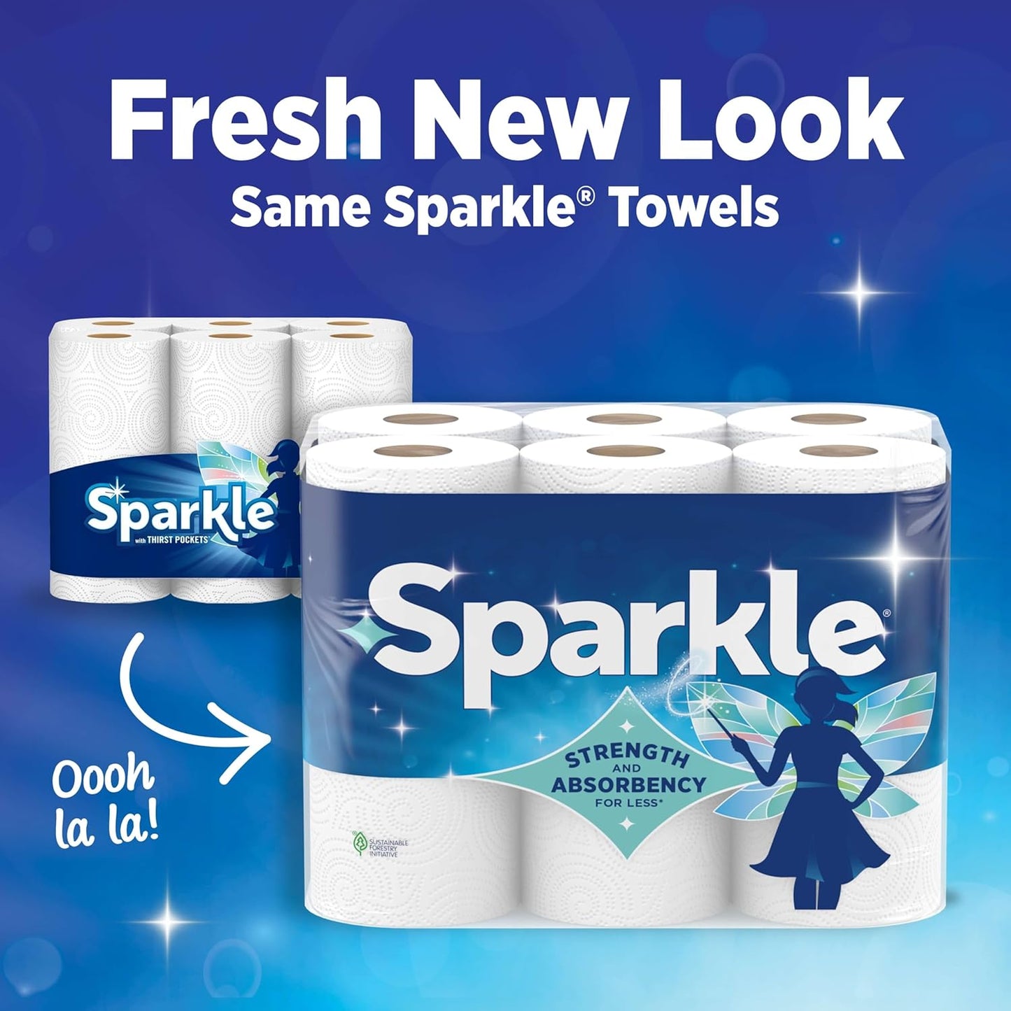 Sparkle Pick-A-Size Paper Towels, 6 Double Rolls (660 Sheets Total) - Strong 2-Ply Towels for Kitchen Cleanup and Everyday Messes
