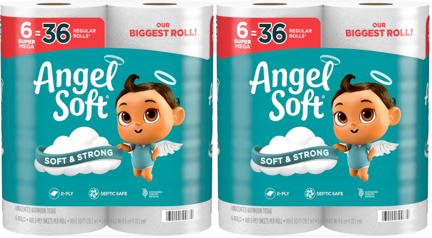 Angel Soft Toilet Paper, 18 Mega Rolls = 72 Regular Rolls, Soft and Strong Toilet Tissue