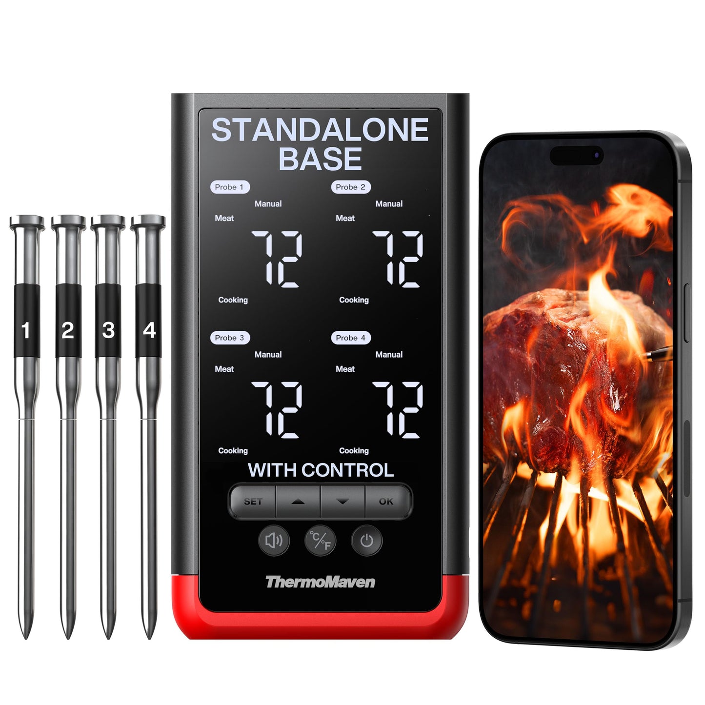 ThermoMaven Smart Bluetooth Wireless Meat Thermometer: Standalone Base, WiFi Unlimited Range, 6 Sensors with NIST Certified Accuracy, 2 Probes for Kitchen, BBQ, Grill, Oven, Smoker, Rotisserie