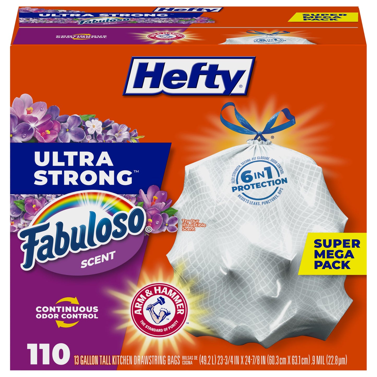 Hefty Ultra Strong Tall Kitchen Trash Bags, Citrus Twist Scent, 13 Gallon, 80 Count