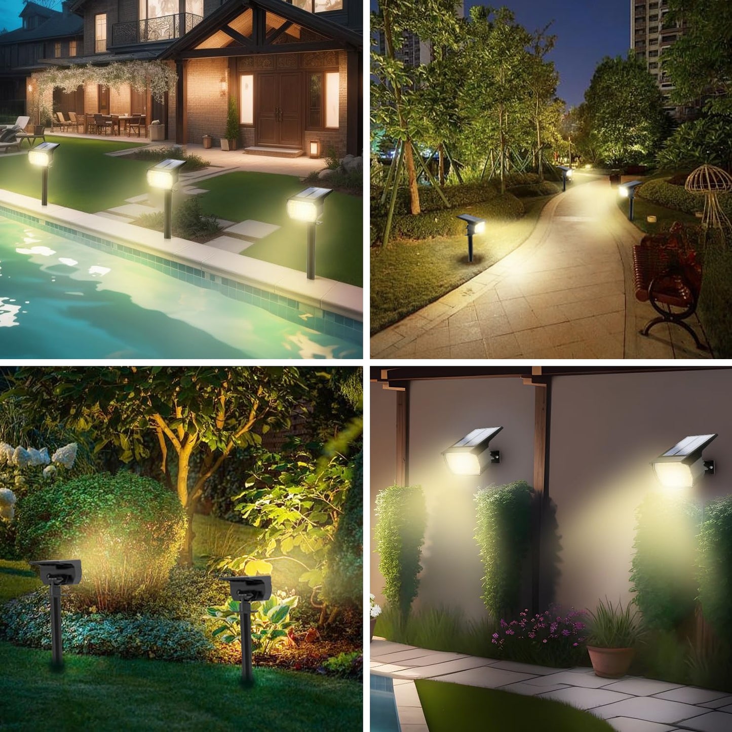 Solar Spot Lights Outdoor Waterproof IP65, 12 Pack Landscape Spotlights with 46 LEDs, 3 Modes Auto On/Off Solar Powered Flood Lights for Outside Pathway, Yard, Garden, Walkway (Warm White)