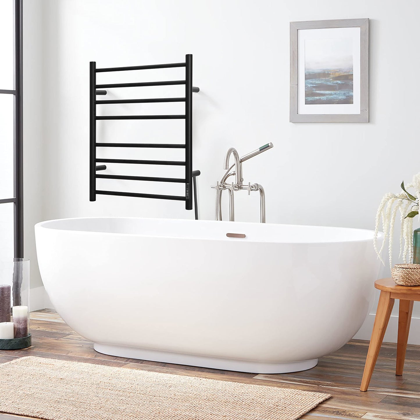 KEG Smart WiFi Towel Warmer Wall Mounted with Built-in Timer and Temperature Adjust Control, 4 Bars Electric Stainless Steel Heated Towel Racks for Bathroom Matte Black