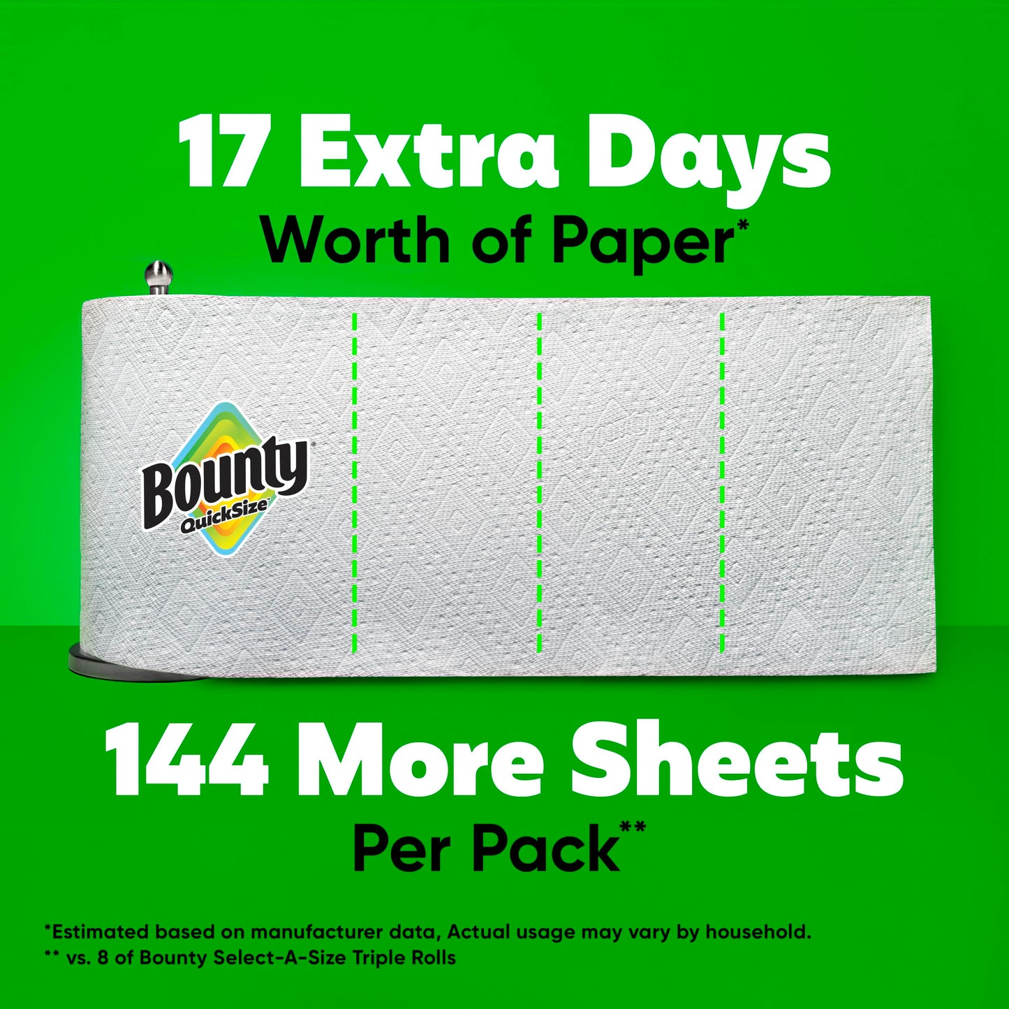 Bounty Quick-Size Paper Towels, White, 12 Family Triple = 40 Regular Rolls