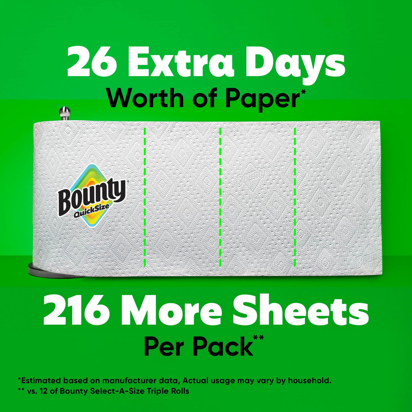 Bounty Quick-Size Paper Towels, White, 12 Family Triple = 40 Regular Rolls